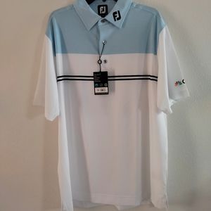 NWT Footjoy Heather Colorblock Lisle Shirt, Large, Heather Sky / White, 26070